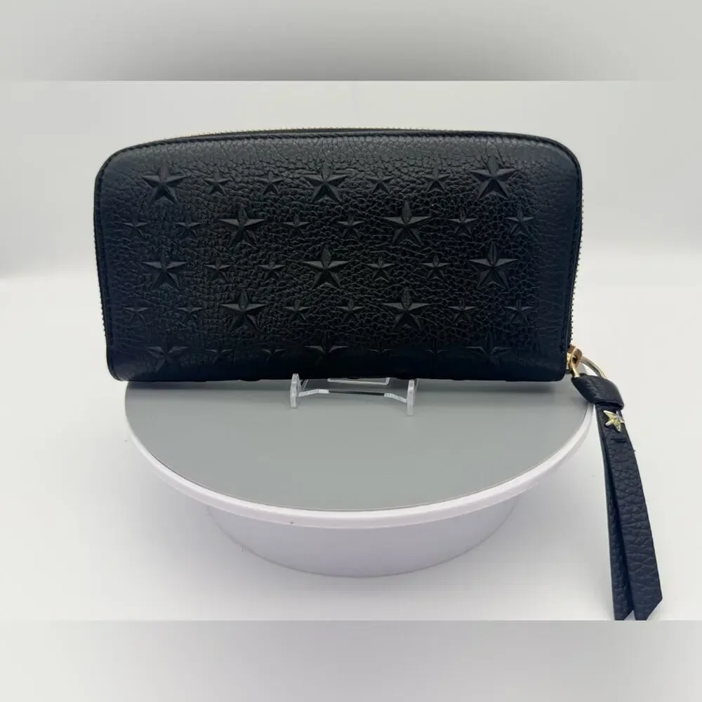 Jimmy Choo Filipa Black Star Studded Zip Around Wallet - Full Set